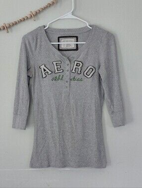 Y2K Preppy Early 2000's Aeropostale Athletics Ribbed Henley 3/4 Sleeves Size L